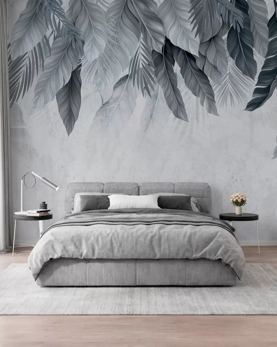 wall murals Tropical hanging leaves on concrete w05521v1