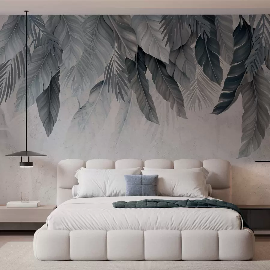 wall murals Tropical hanging leaves on concrete w05521v1