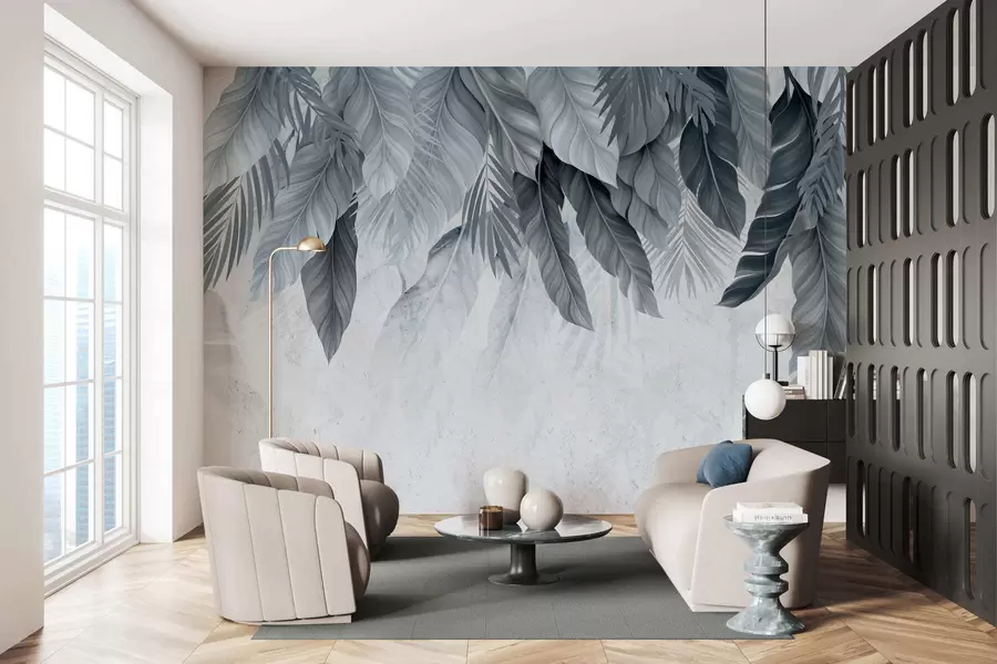 wall murals Tropical hanging leaves on concrete w05521v1