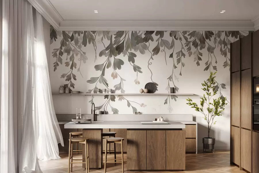 wall murals Delicate hanging leaves w05526
