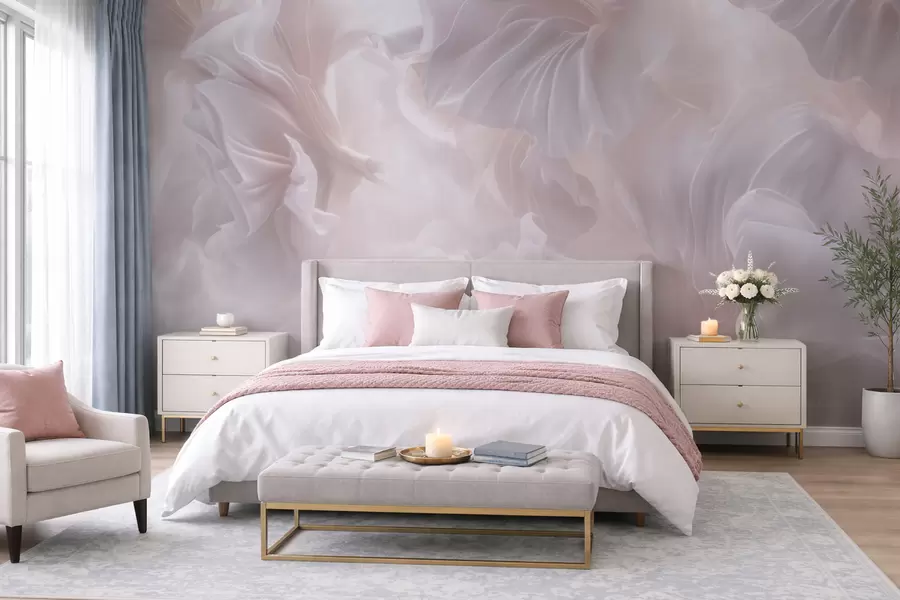 wall murals Abstract floral forms with flowing petals in pastel shades w09841