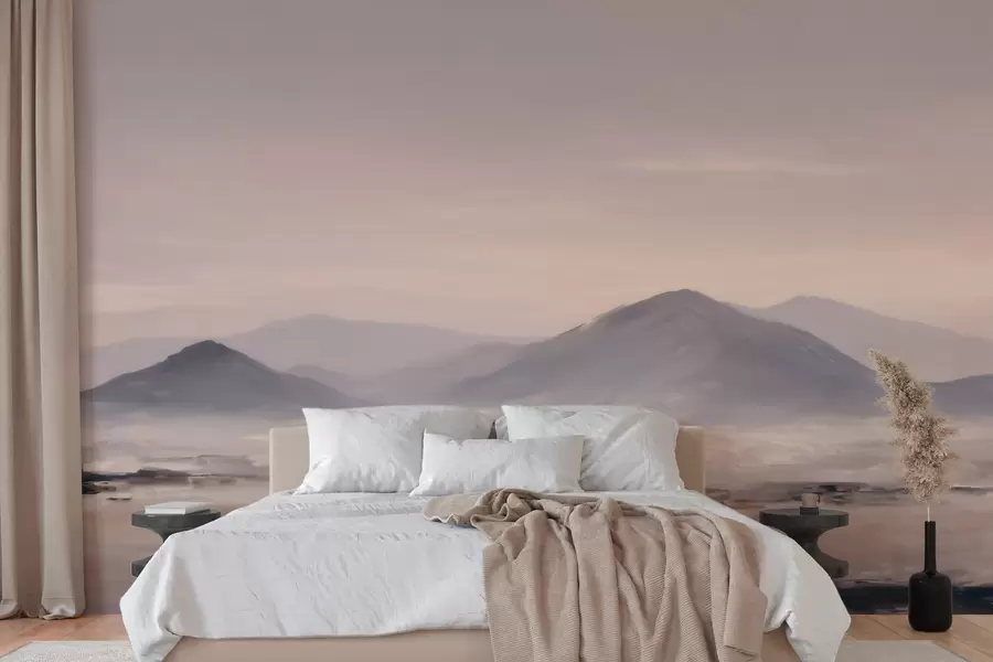 wall murals A misty mountain landscape with soft transitions of light and air, with a mask-like effect w09844