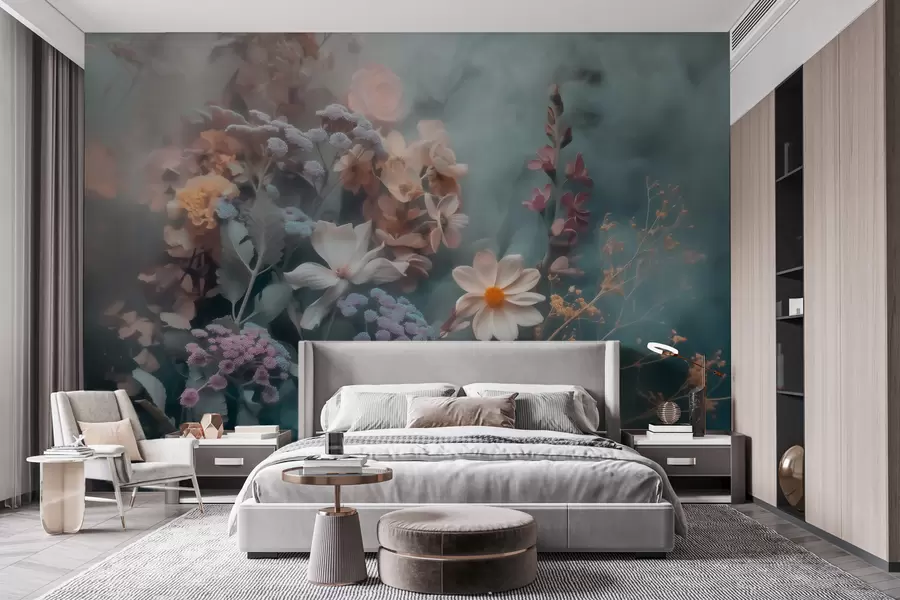wall murals A dreamy composition of wildflowers in a light haze of pastel tones w09846