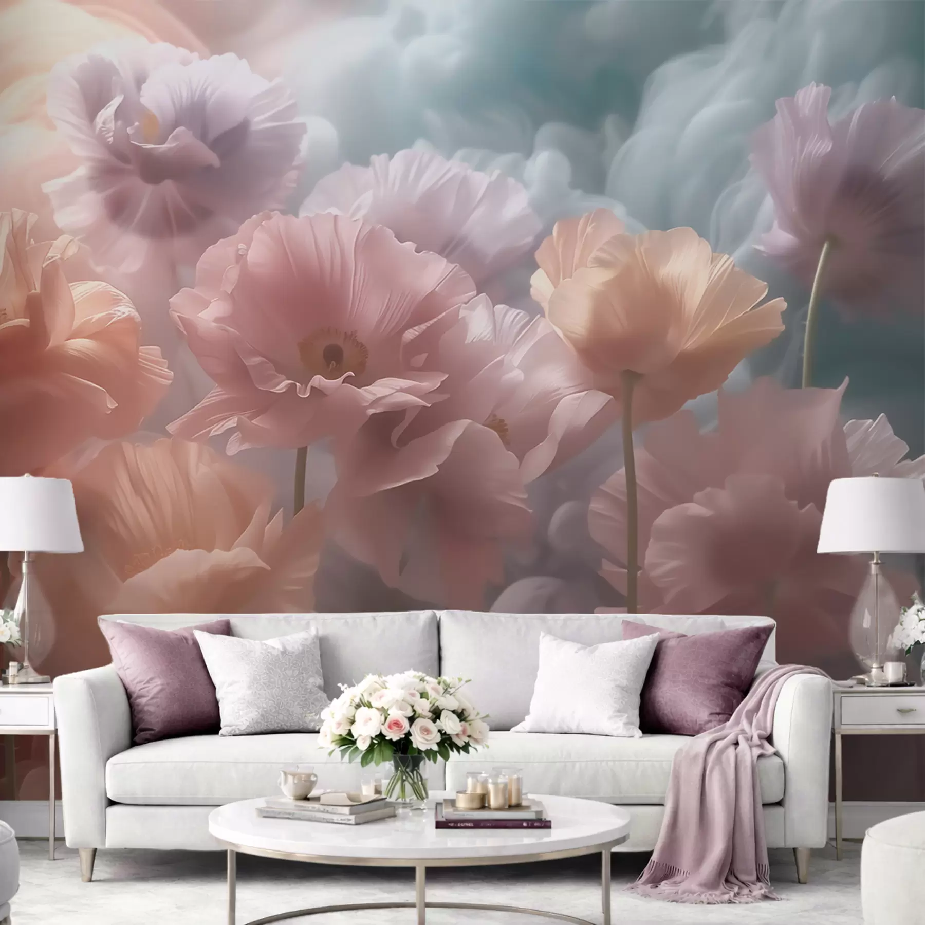 wall murals Airy flowers with translucent petals in soft morning light w09847