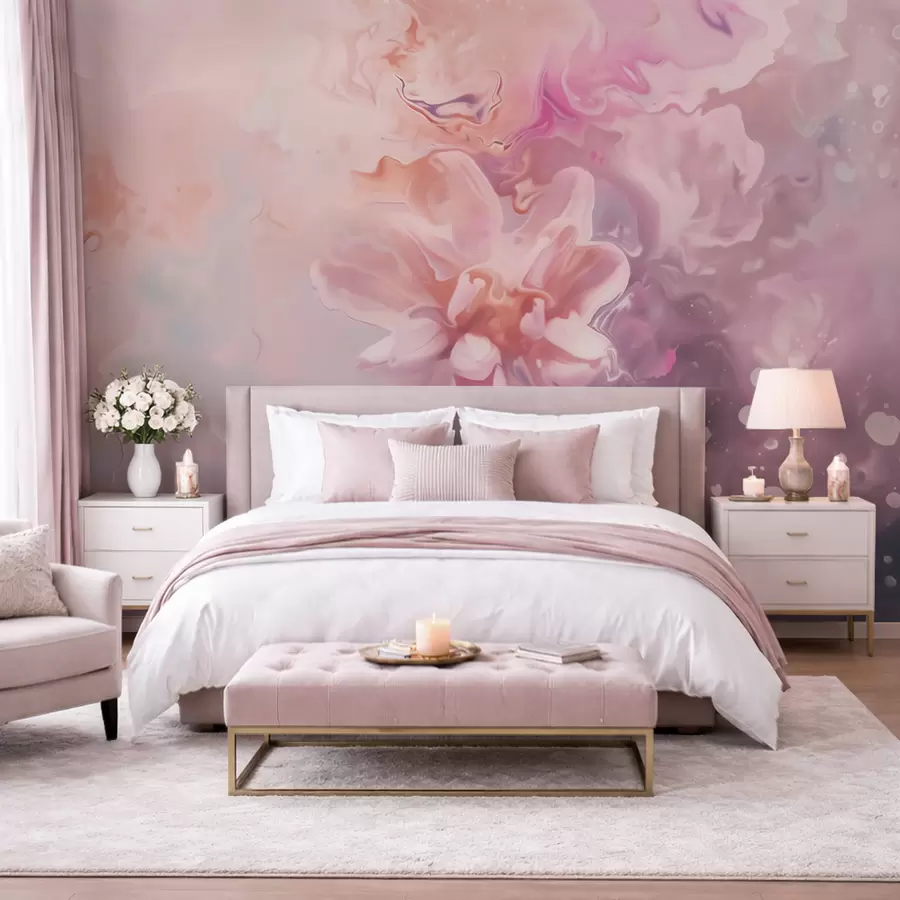 wall murals An abstract composition with a flower and soft pink washes in watercolor style w09859