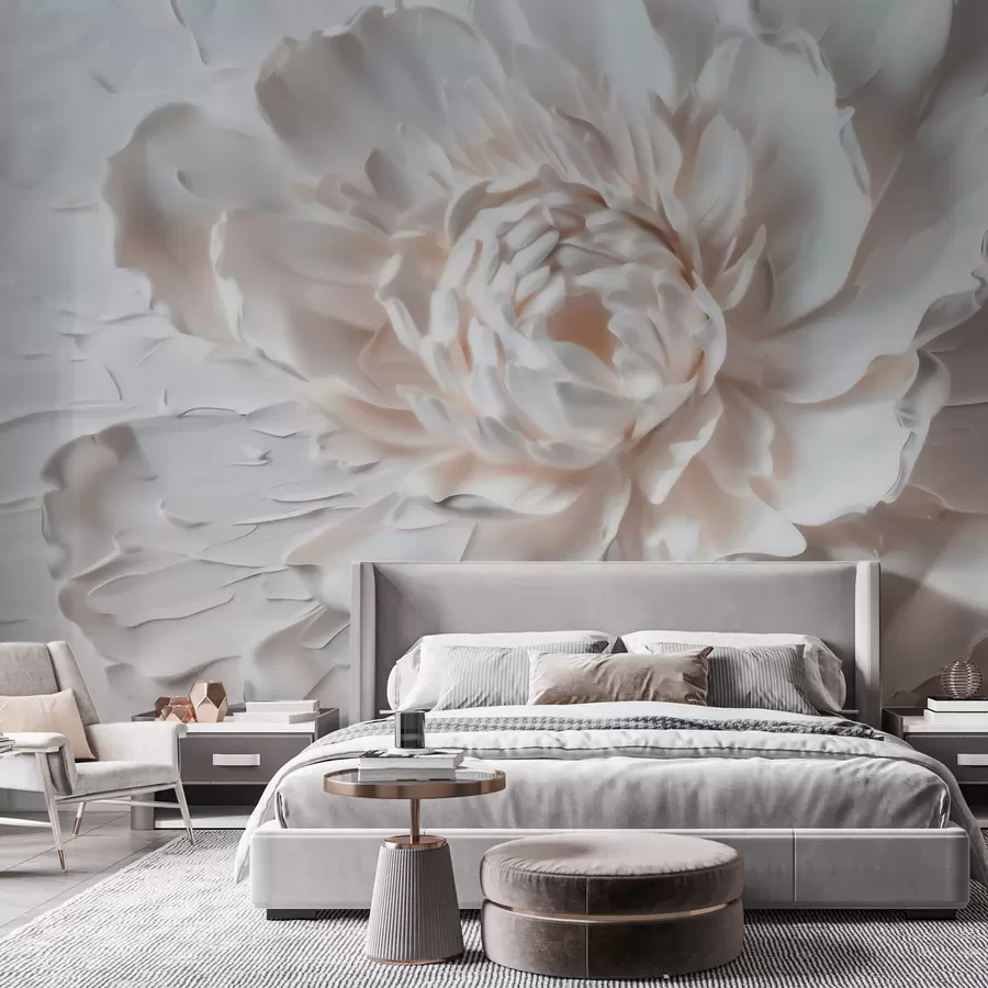 wall murals A delicate bas-relief flower with smooth petals in light tones w09861
