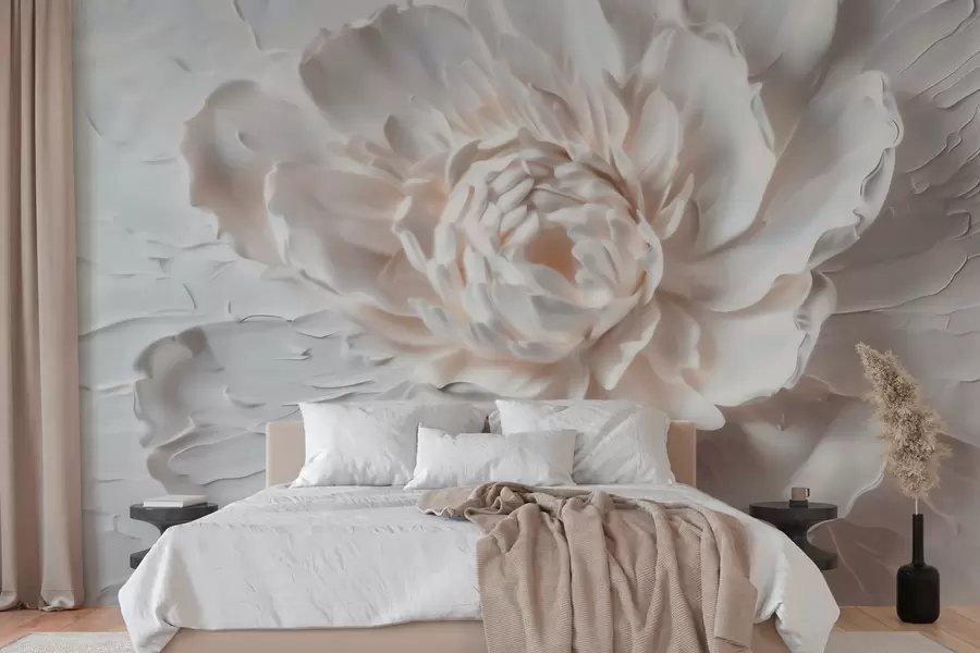 wall murals A delicate bas-relief flower with smooth petals in light tones w09861