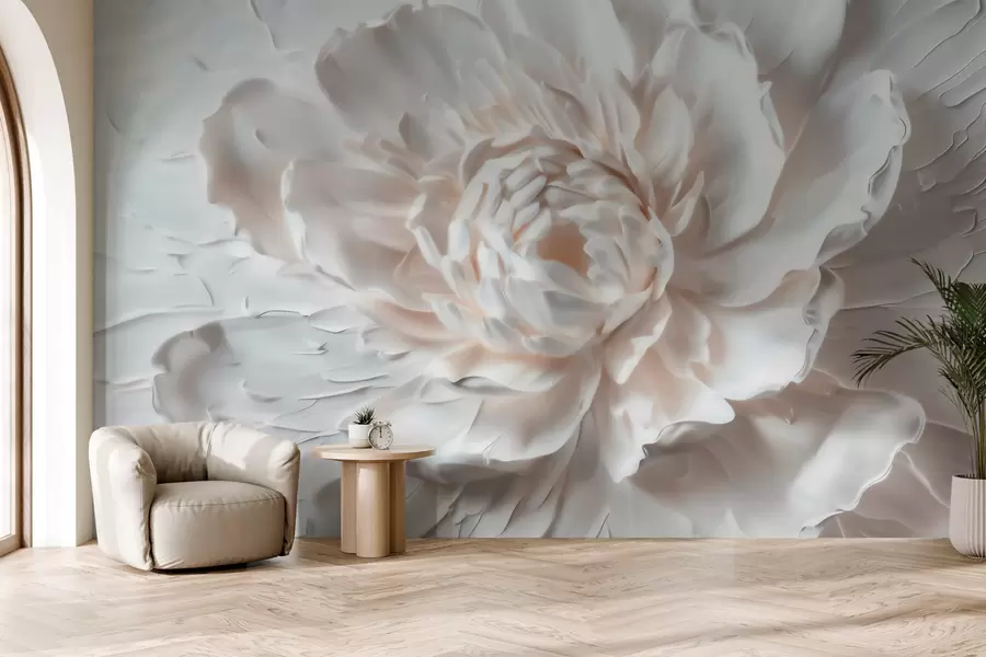 wall murals A delicate bas-relief flower with smooth petals in light tones w09861