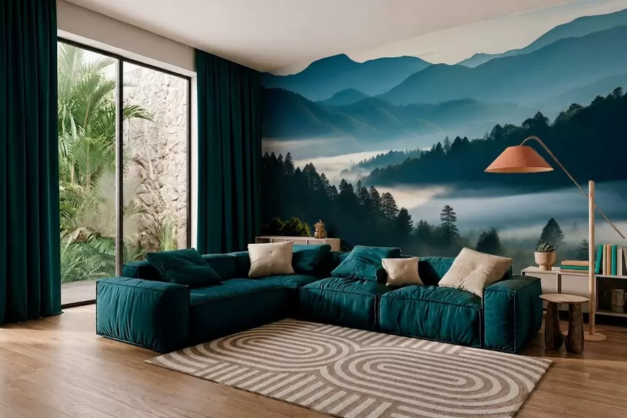 wall murals Mountain landscape with mist and forests at dawn w05573