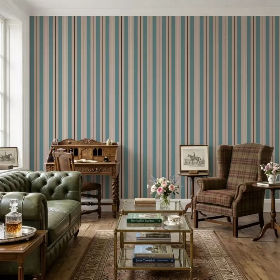 wall murals Teal and beige stripes with dark details a01183v5