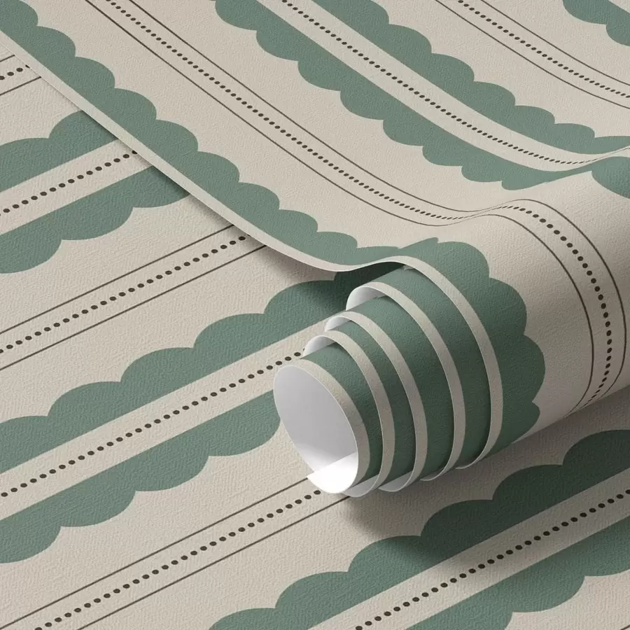 wall murals Green wavy stripes with dotted lines a01185