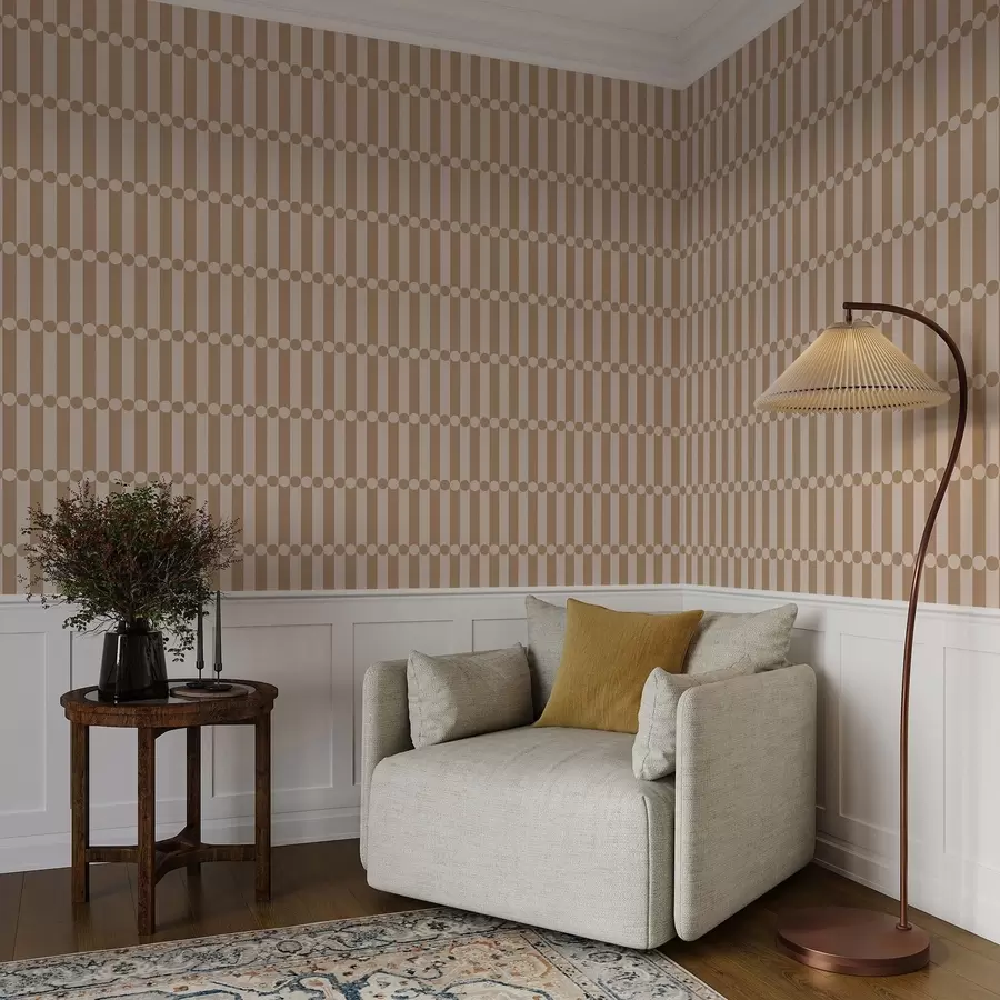 wall murals Warm beige stripes with central circles a01186v1