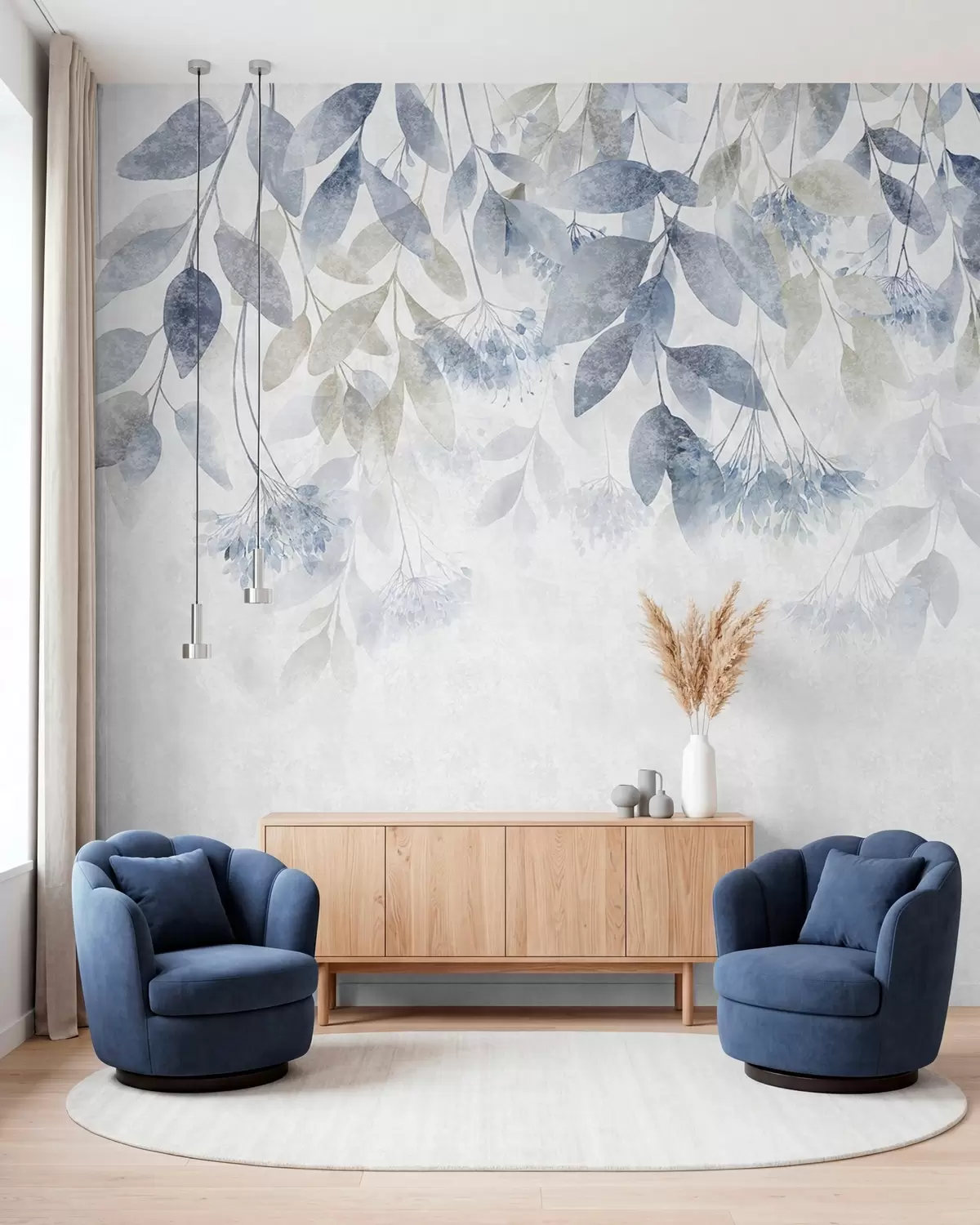 wall murals Leaf Waterfall in Denim Blue w05565v1