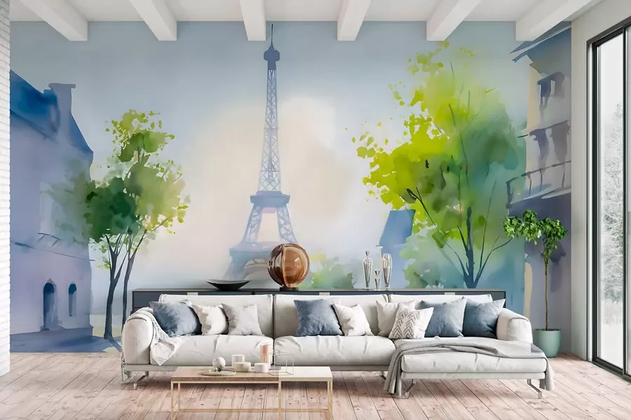 wall murals Paris, a cityscape in a watercolour style à la prima w05566