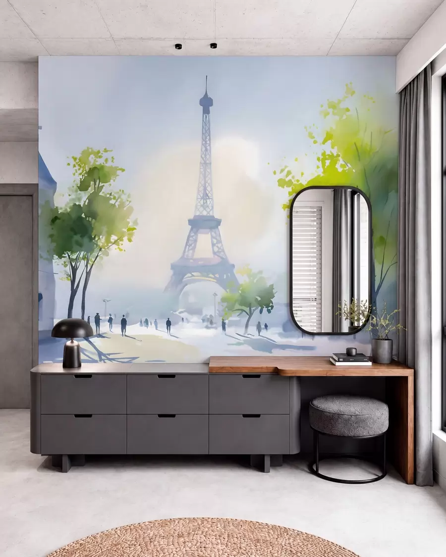 wall murals Paris, a cityscape in a watercolour style à la prima w05566