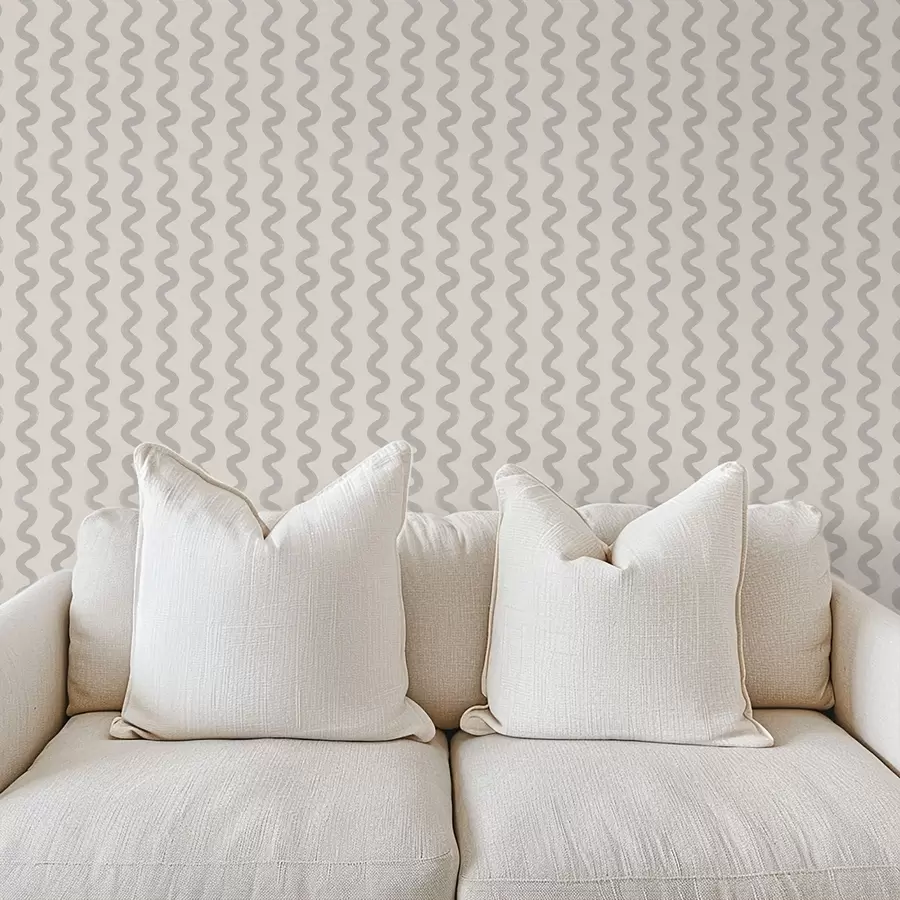 wall murals Wavy light gray pattern on cream background a01187v3