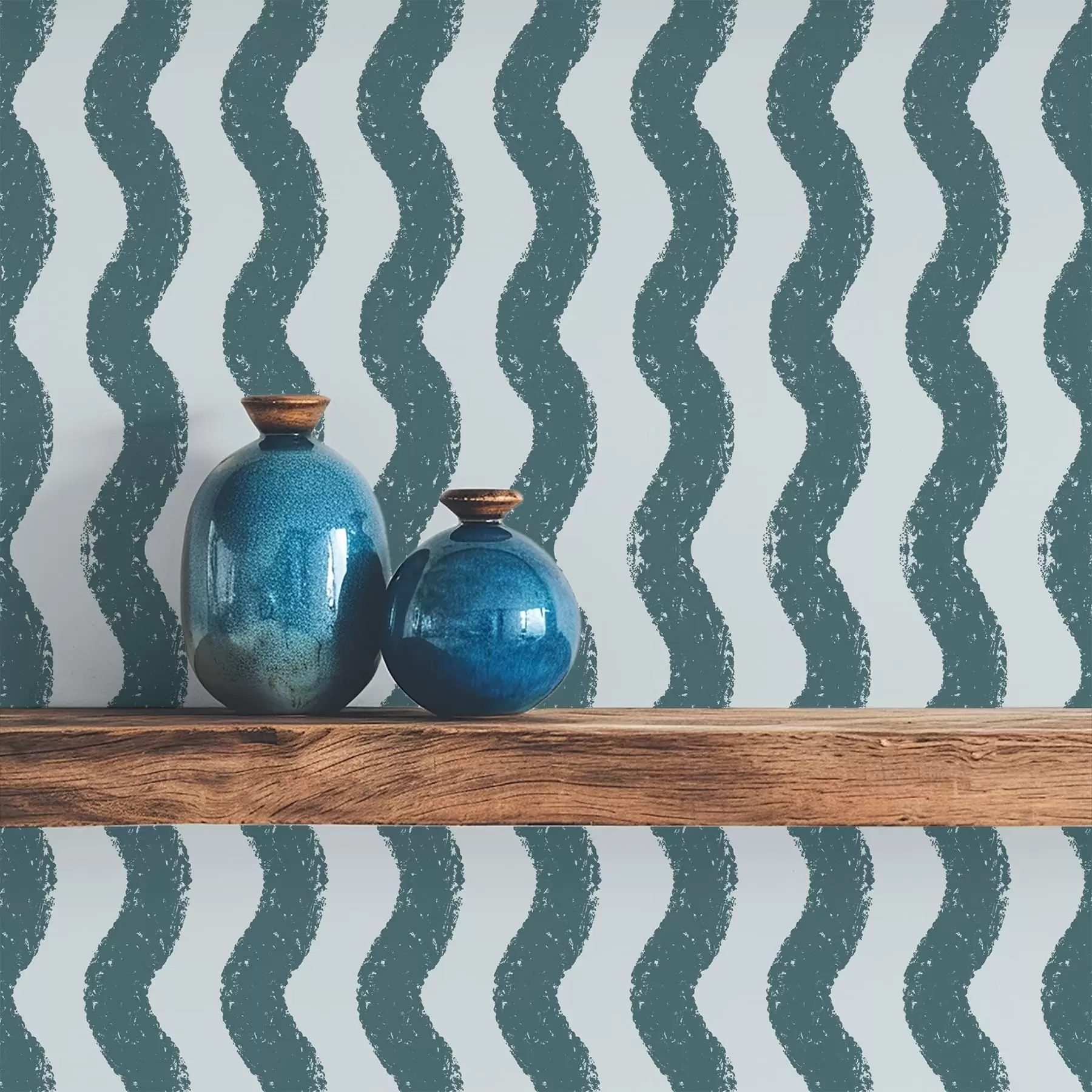 wall murals Wavy dark teal pattern on light background a01188v3