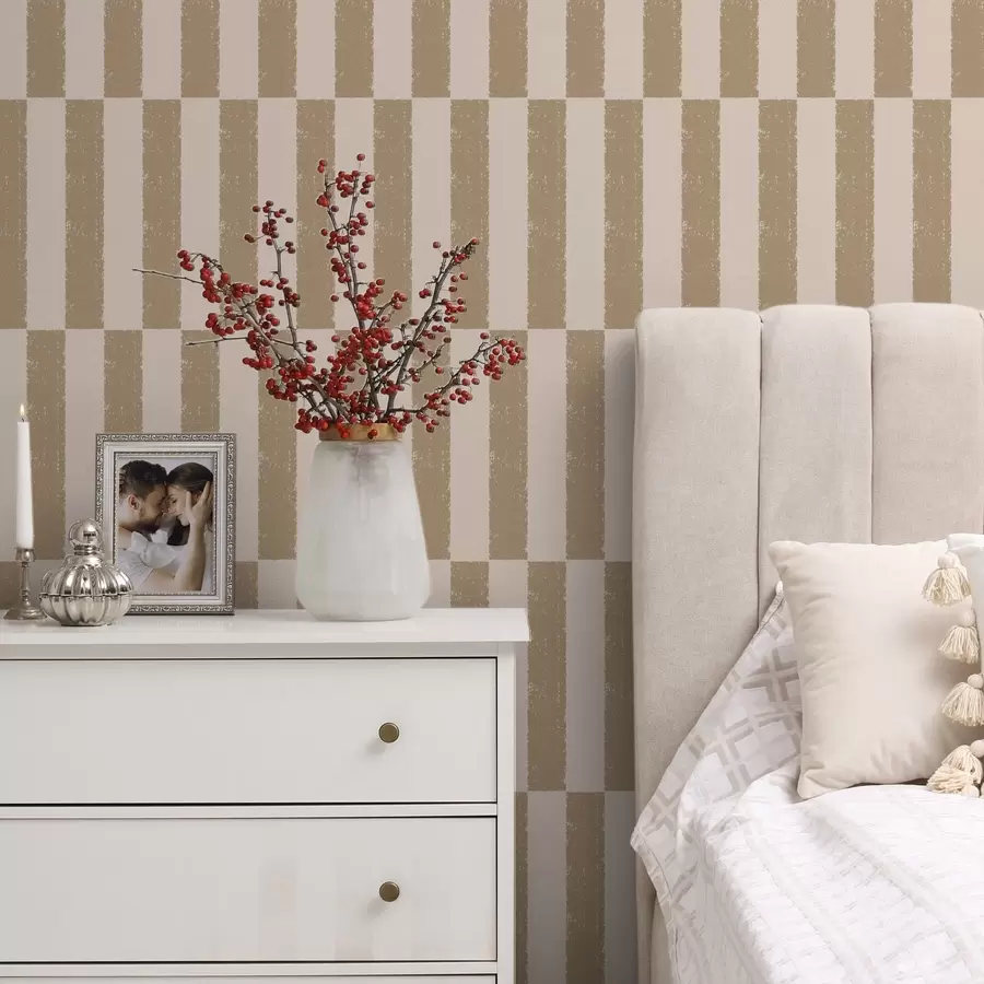 wall murals Brown vertical stripes on beige background a01190v2