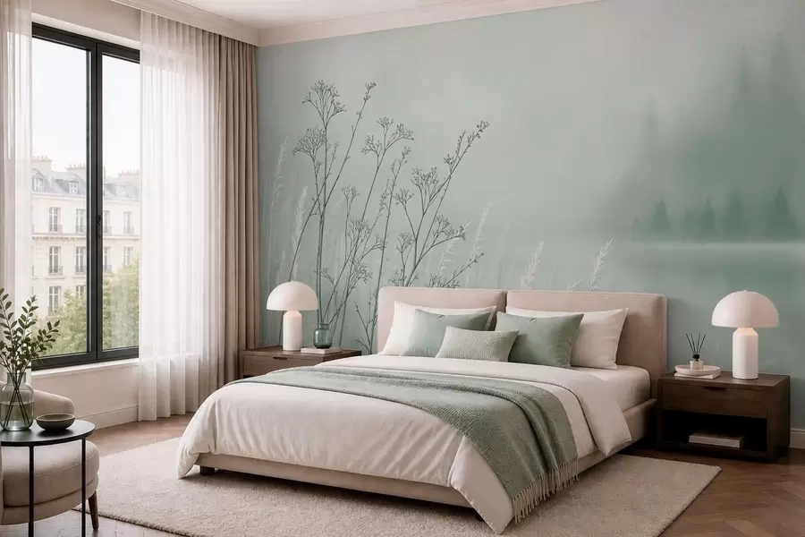 wall murals Thin grass stems on blurred natural background w05534v1