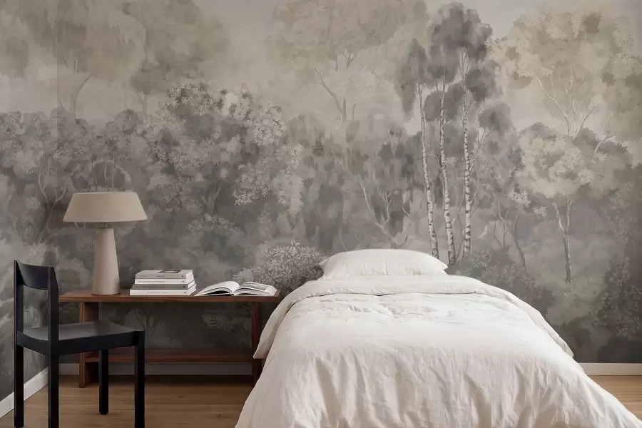 wall murals Light-toned forest landscape with river w05542