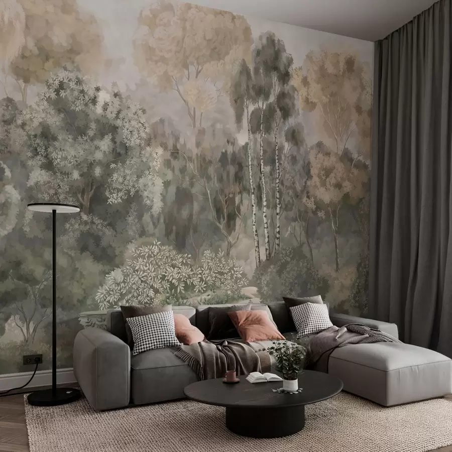 wall murals Forest scene with river and dense trees w05542v1