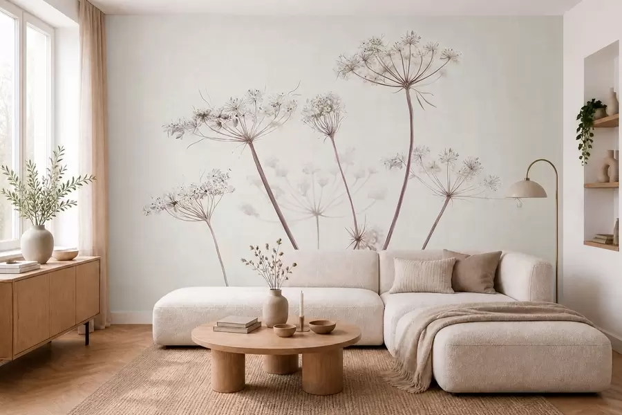 wall murals Dried umbels on light minimal background w05543