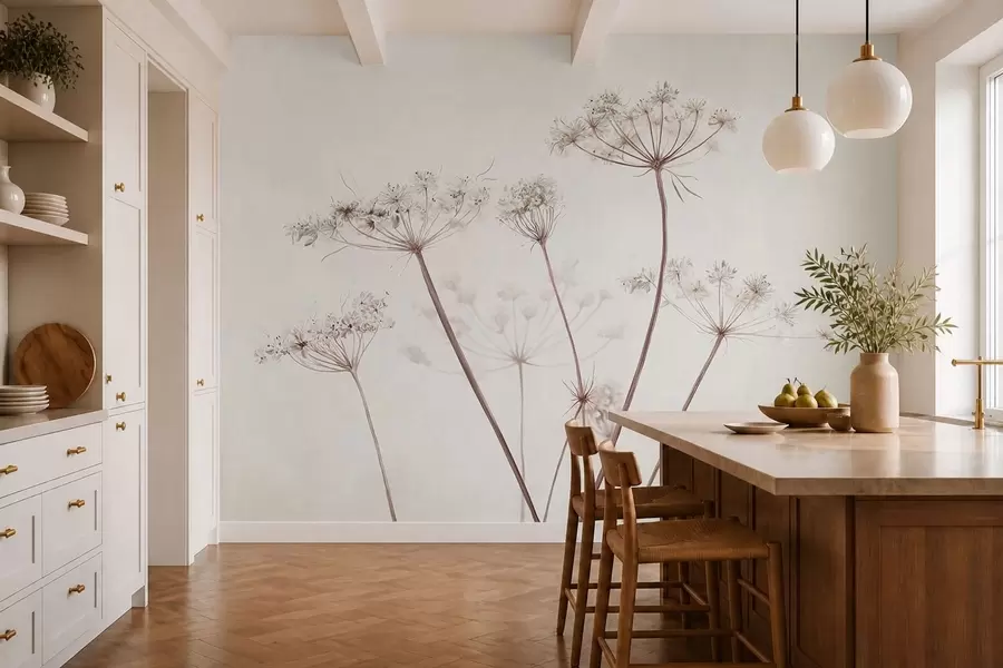 wall murals Dried umbels on light minimal background w05543