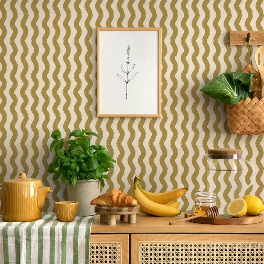 wall murals Wavy yellow pattern on cream background a01188v5
