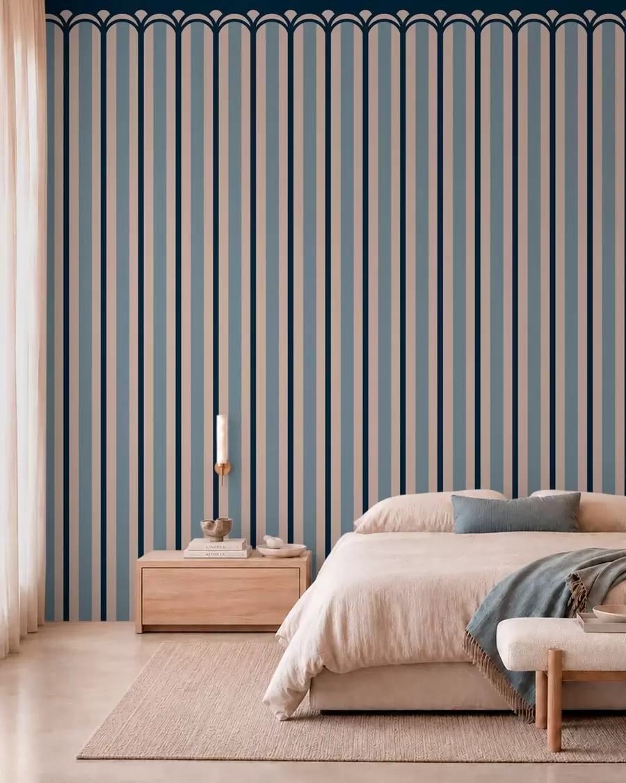wall murals Vertical ornament in cream and blue tones w05610