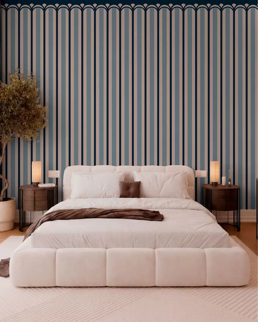 wall murals Vertical ornament in cream and blue tones w05610