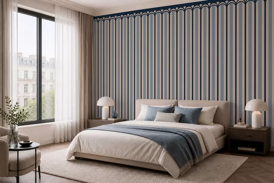 wall murals Vertical ornament in cream and blue tones w05610