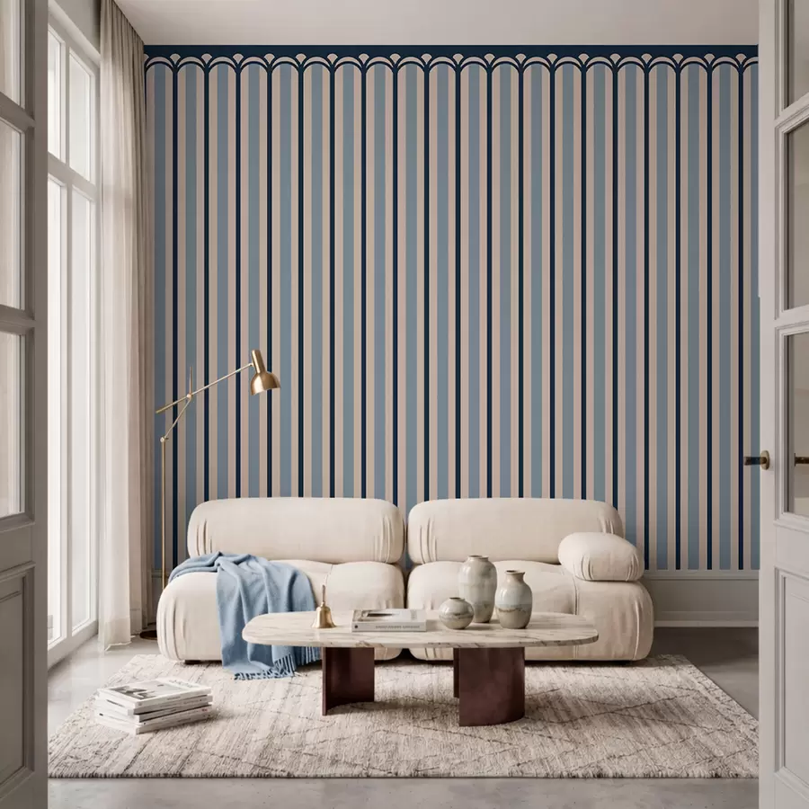 wall murals Vertical ornament in cream and blue tones w05610