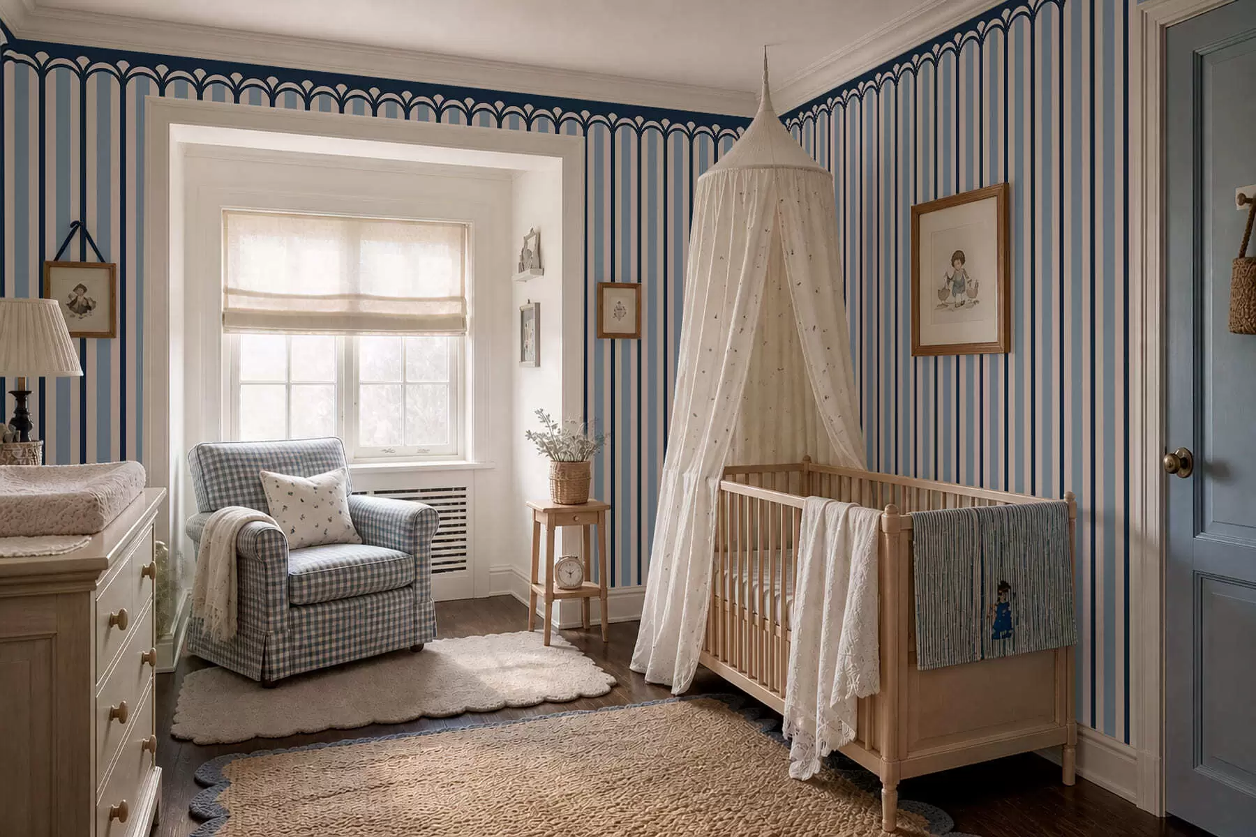 wall murals Vertical ornament in cream and blue tones w05610