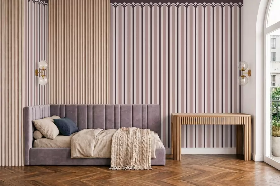 wall murals Vertical ornament in cream and plum tones w05610v2