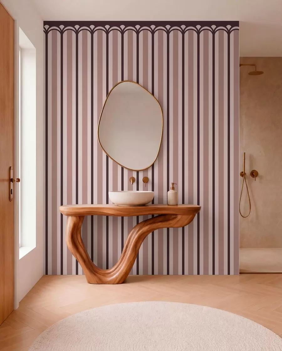 wall murals Vertical ornament in cream and plum tones w05610v2