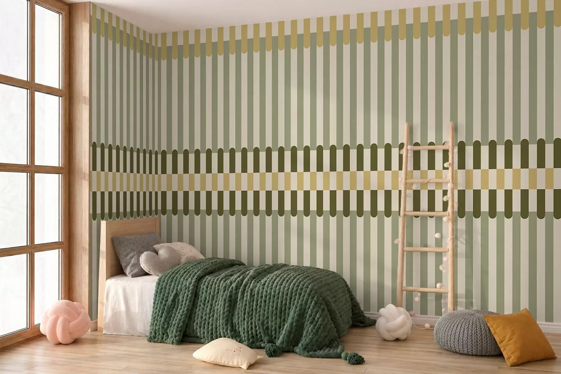 wall murals Striped pattern in green and sand tones w05150