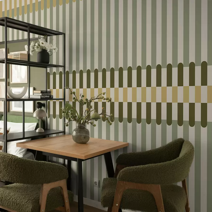wall murals Striped pattern in green and sand tones w05150