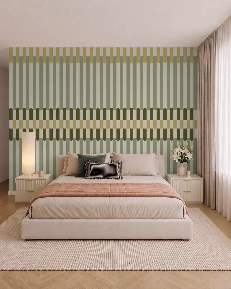 wall murals Striped pattern in green and sand tones w05150