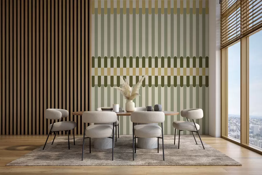 wall murals Striped pattern in green and sand tones w05150