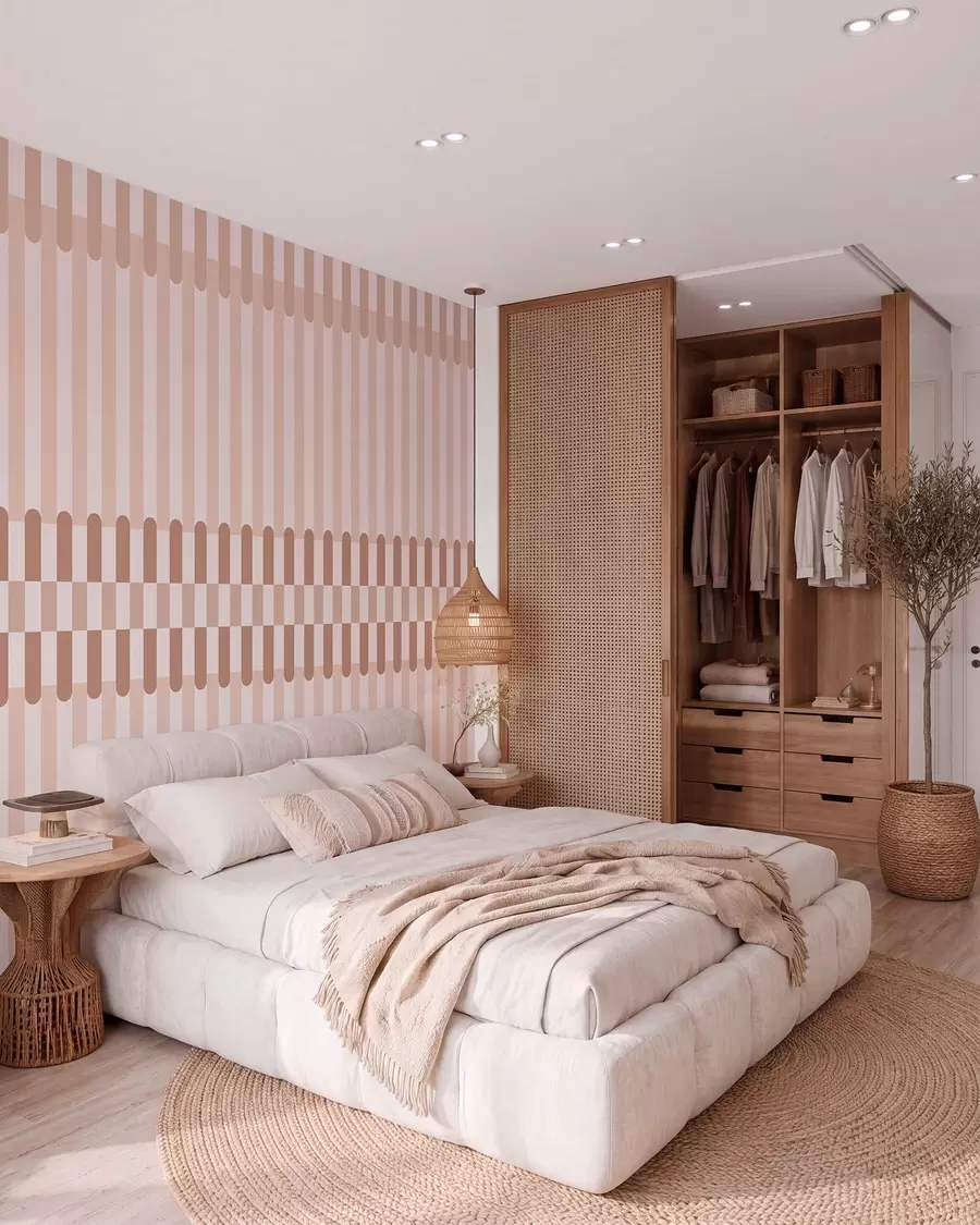 wall murals Striped pattern in light pink tones w05150v1