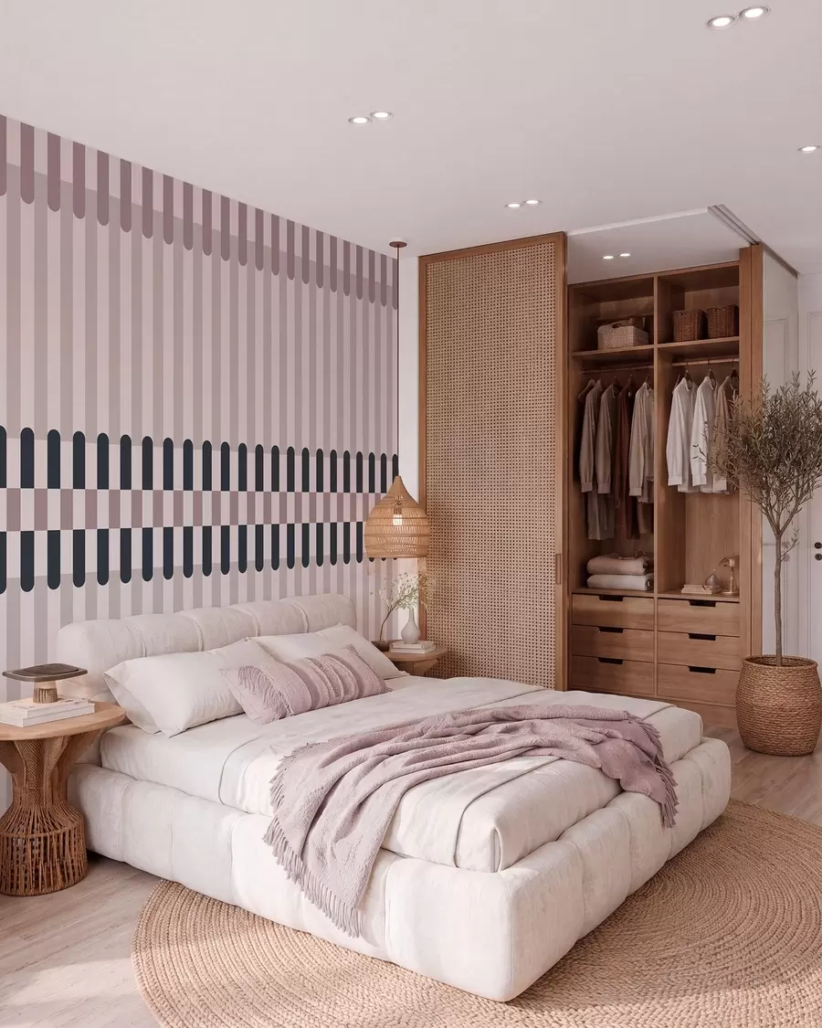 wall murals Striped pattern in cream and dark blue tones w05150v2