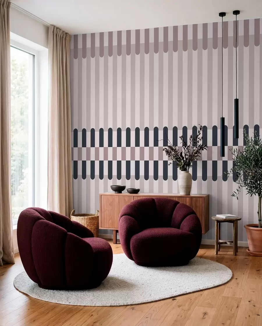 wall murals Striped pattern in cream and dark blue tones w05150v2