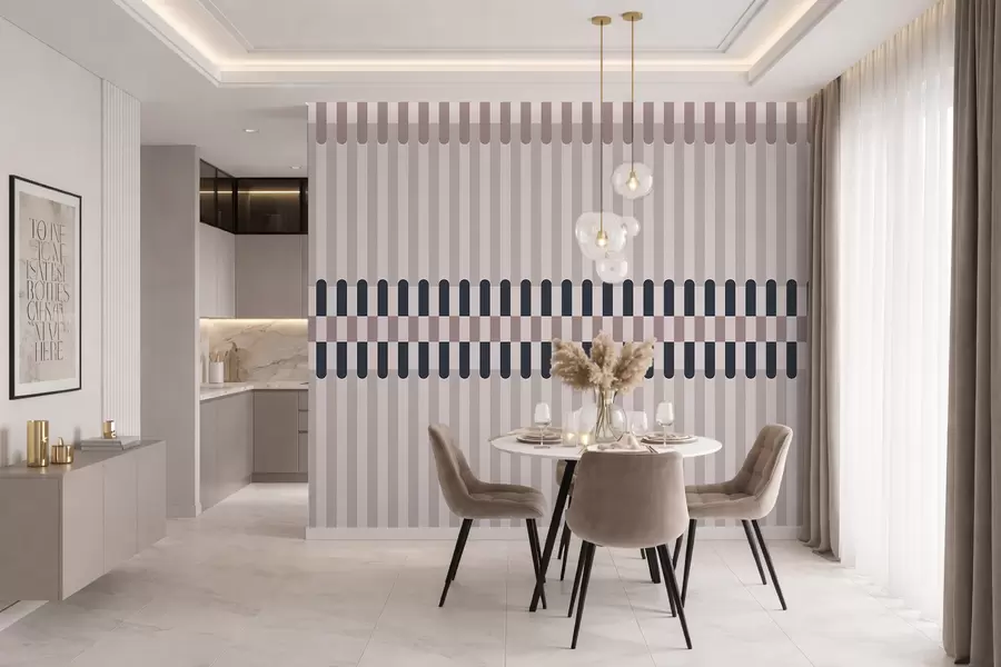 wall murals Striped pattern in cream and dark blue tones w05150v2