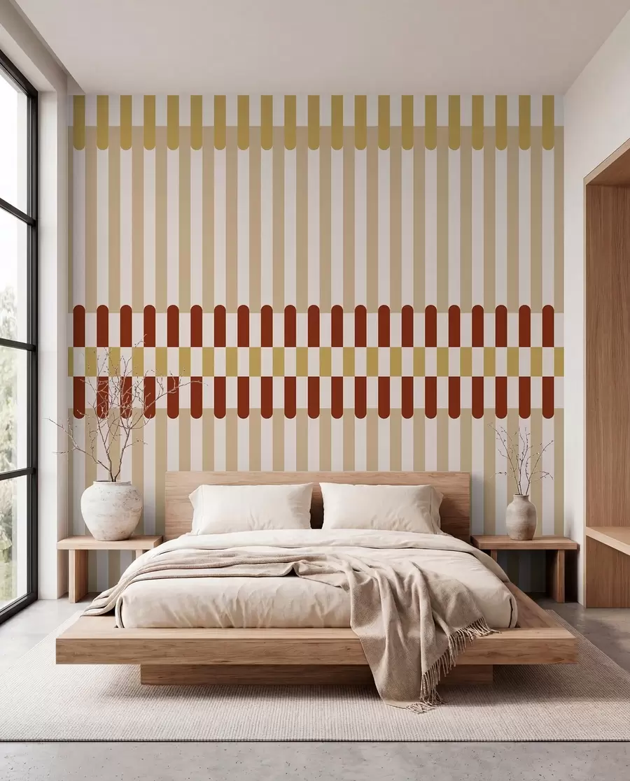 wall murals Striped pattern in beige and terracotta tones w05150v3
