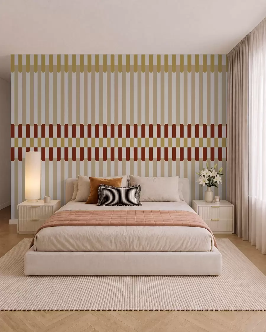 wall murals Striped pattern in beige and terracotta tones w05150v3
