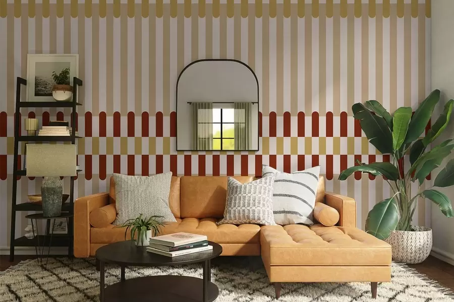wall murals Striped pattern in beige and terracotta tones w05150v3