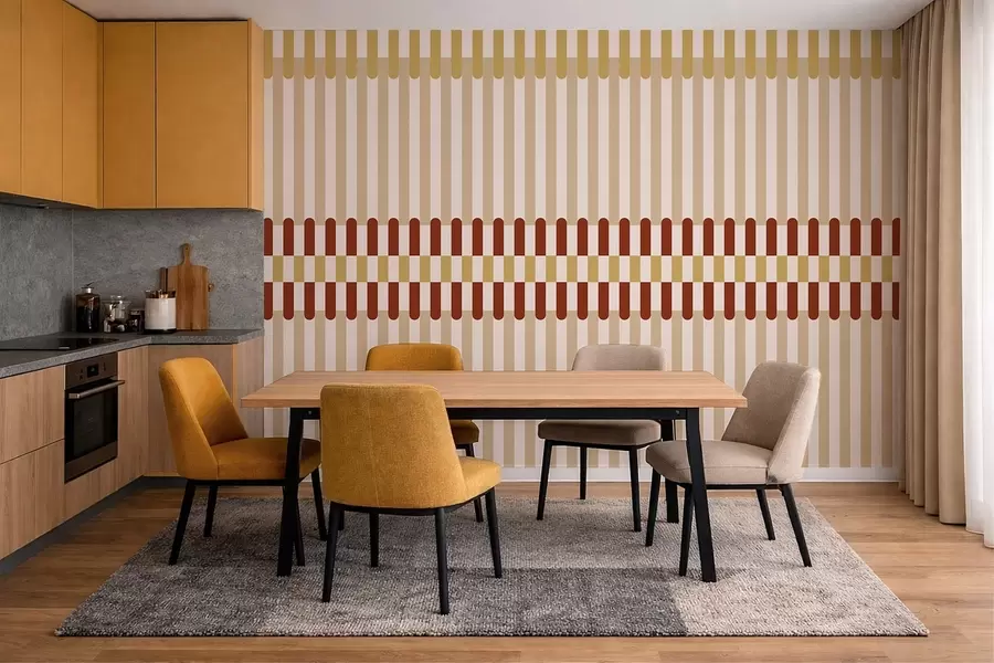 wall murals Striped pattern in beige and terracotta tones w05150v3