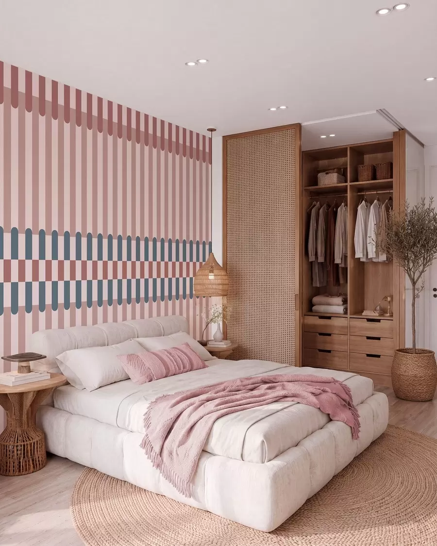 wall murals Striped pattern in pink and blue tones w05150v5