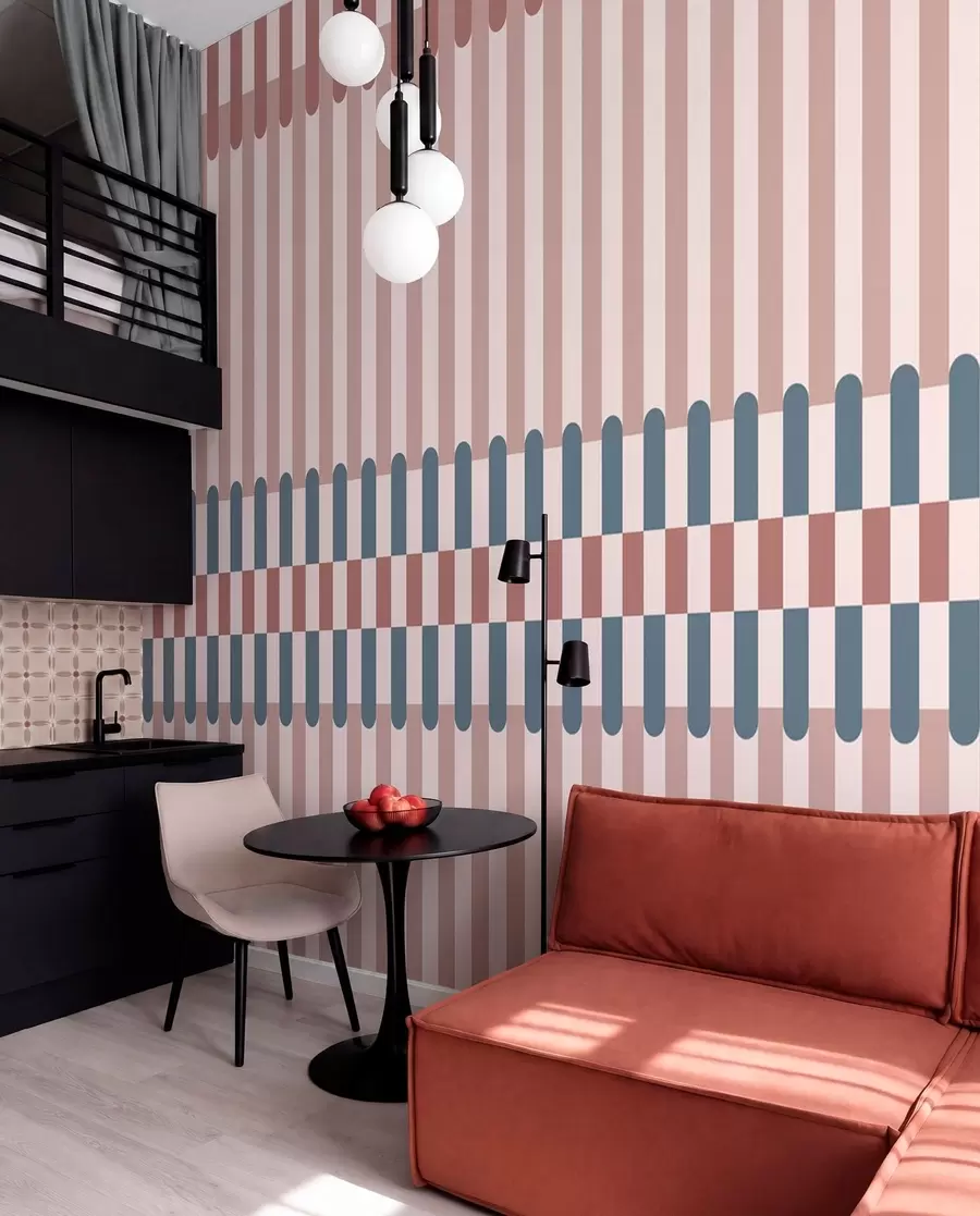 wall murals Striped pattern in pink and blue tones w05150v5
