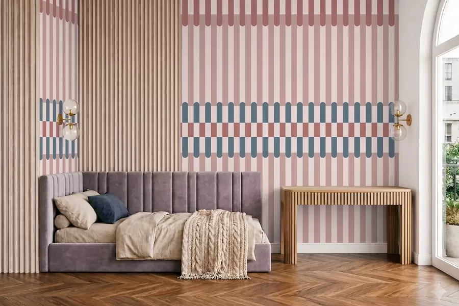 wall murals Striped pattern in pink and blue tones w05150v5